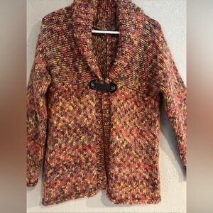525 America Multicolor Knit Women's Large Open Cardigan Sweater Wool Blend EUC